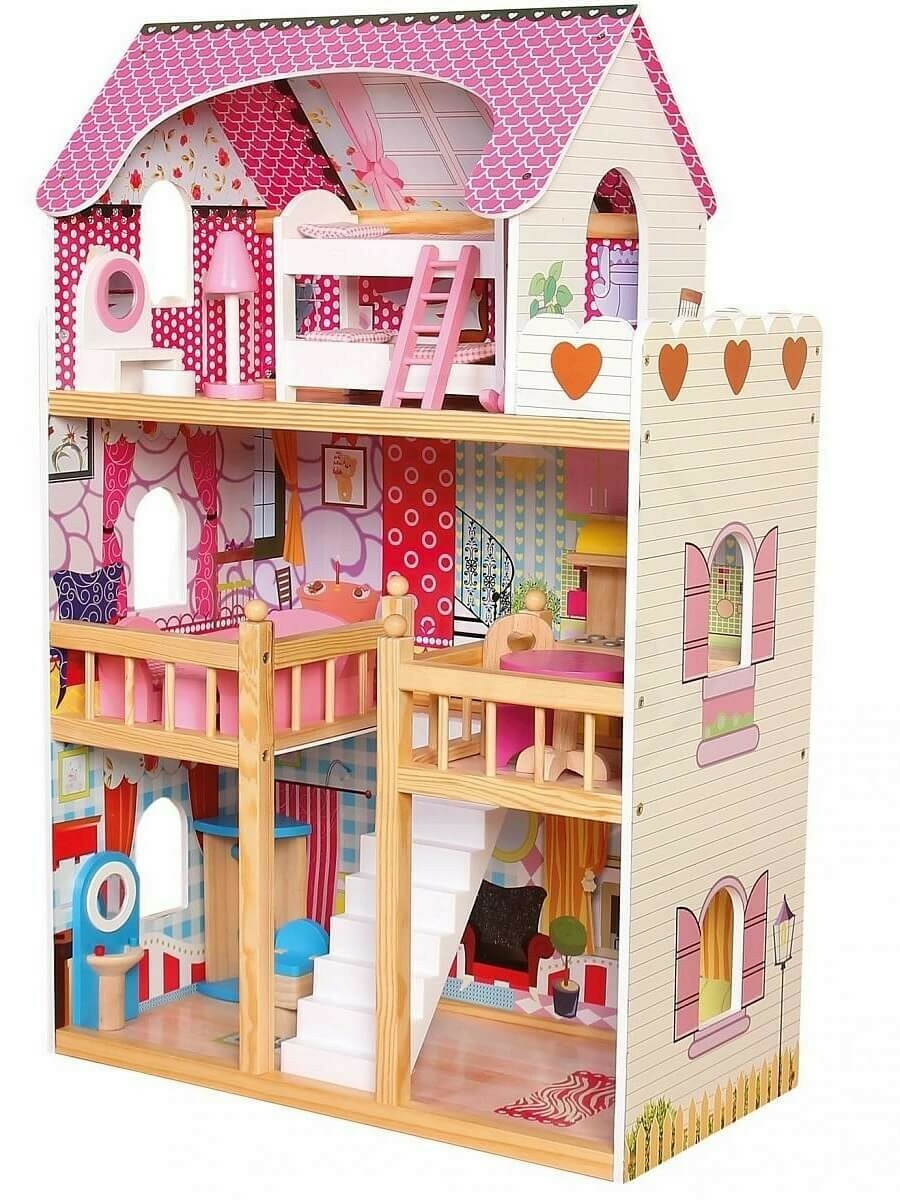 Дом для куклы Wooden Toys Мегадом с набором деревянной мебели 